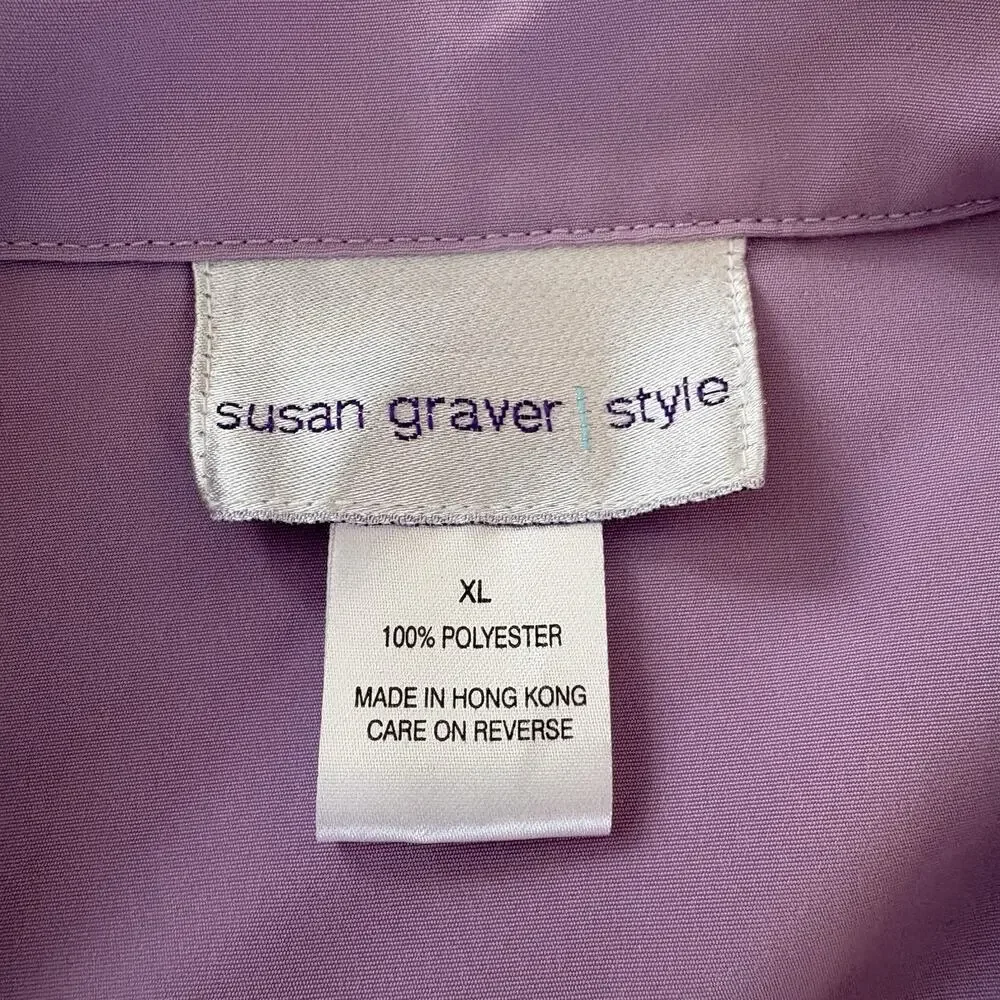 Vintage Susan Graver Style Lavender Short Sleeve Button Down Shirt Size XL